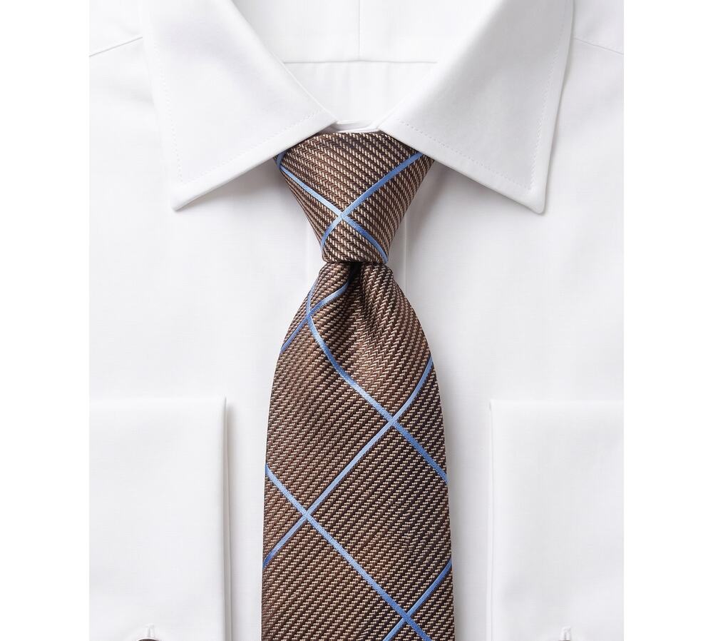 Ted Baker London Brown & Blue Plaid Check 100% Silk Necktie